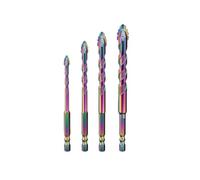 Premium Titanium Coated 4-Piece Drill Bit Set - 4-Cutter Serrated for Dry & Wet Drpping on Tile, Concrete, Metal (6/8/10/12mm)