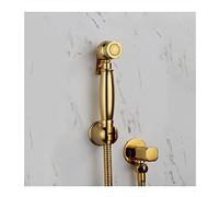 Premium Titanium Gold Brass Bidet Faucet Single Cold Handheld Sprayer Douche Toilet Kit with Square Shattaf Shower Head & Copper Valve Complete Set for Bathroom Hygiene