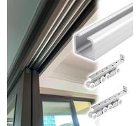 Premium Top Mount Sliding Door Track System for Barn Wardrobe & Closet DoorsHeavyDuty Aluminum Rail with Stainless Steel 8Wheel Hangers (1.4m)