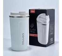 Premium Travel Vacuum Coffee Mug - Travel Mug with Double-Wall, Stainless Steel Thermos Mug, Reusable Tumbler Cup for Keep Hot/Ice Coffee, Tea and Beer (304 Inner Wall, 201 Outer Wall, White)