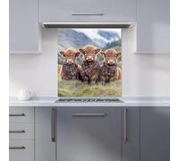 Premium Trio Of Baby Highland Cows Kitchen Splashback 6mm Toughened Glass Kitchen Splashback - Heat Resistant Splashback for Kitchens, Perfect for Cookers and Hobs, Polished Edges