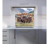 Premium Trio Of Baby Highland Cows Kitchen Splashback 6mm Toughened Glass Kitchen Splashback - Heat Resistant Splashback for Kitchens, Perfect for Cookers and Hobs, Polished Edges