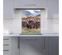 Premium Trio Of Baby Highland Cows Kitchen Splashback 6mm Toughened Glass Kitchen Splashback - Heat Resistant Splashback for Kitchens, Perfect for Cookers and Hobs, Polished Edges
