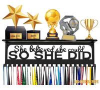 Premium Trophy Shelf with Non-Slip Shelf Protect,She Believed She Could SO SHE DID Medal Holder For Girls,Medal Hanger Display For Wall with 16inchL,sports medal display Upgraded Medal Holder display