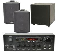 PREMIUM TV Sound System Black Wall Speakers 200W Subwoofer & Bluetooth Amp Kit