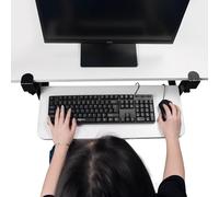 Premium Under Desk Keyboard Tray Adjustable Sliding Platform with C Clamp Removable Mouse Support & Sto Shelf for Home Office & Gaming Use