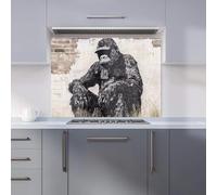 Premium Urban Gorilla: Banksy-Inspired Street Art Kitchen Splashback 6mm Toughened Glass Kitchen Splashback - Heat Resistant Splashback for Kitchens, Perfect for Cookers and Hobs, Polished Edges
