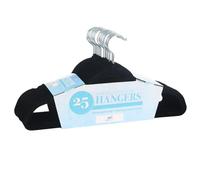 Premium Velvet Hangers - 25 Pack Ultra Slim Space Saving Coat Hangers in Black with Swivel Hooks, Non-Slip Surface, Curved Edges Preserve Clothing Shape, shark skin-like texture.