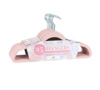 Premium Velvet Hangers - 25 Pack Ultra Slim Space Saving Coat Hangers in Pink with Swivel Hooks, Non-Slip Surface, Curved Edges Preserve Clothing Shape, shark skin-like texture.