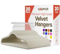Premium Velvet Non-Slip Hangers for Clothes - Heavy Duty Coat Hanger Set with 360° Swivel Hook, Lightweight, Luxurious Velvet Finish, Versatile Hangers for Any Closet, Pack of 20 - Ivory