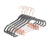 Premium Velvet Pants Hangers with Clips (Pack of 20) Slim Skirt Hangers- Non Slip Felt Outfit Dress Hangers Gray - Copper/Rose Gold Hooks,Space Saving Shirt Clothes Hangers