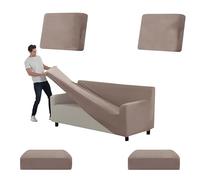 Premium Velvet Sofa Cover Set Non Slip Well Fitted 1 2 3 4 Seater Slipcovers with Seat & Back Covers Taupe XL (185 235cm 5pcs)