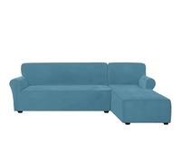 Premium Velvet Stretch Sofa Cover Set - 2 PCS Anti-Slip Slipcovers for Chaise Longue & 3-Seater Sofa (Blue Right Chaise) - Durable Stylish Protection for Your Furniture