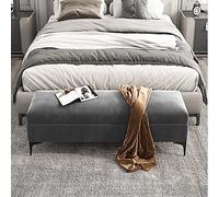Premium Velvet Upholstered Bench for Bedroom - No Assembly Required Stylish End of Bed rage Solution Gray 90x40x43cm (35x16x17inch)