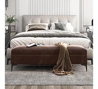 Premium Velvet Upholstered Bench - Stylish End of Bed rage Bench No Assembly Required Foldable Design Brown 90x40x43cm (35x16x17inch) for Bedroom Decor