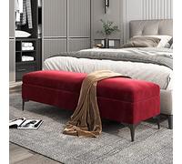 Premium Velvet Upholstered Bench - Stylish End of Bed rage Solution No Assembly Needed Wine Red 90x40x43cm (35x16x17inch) - Perfect for Bedroom Decor