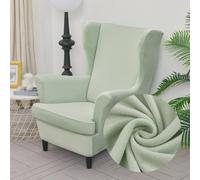 Premium Velvet Wingback Chair Covers 2-Piece Set Stretchy Washable Spx Slipcovers Solid Dark Green Fur Protector for Living Room Bedroom Hotel