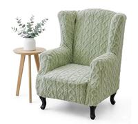 Premium Velvet Wingback Chair Covers - Super Stretch Wing Chair Slipcover, Non-Slip Armchair Covers for Living Room Furniture Protector, Pet Friendly 1 Piece Universal Fit (M/L) (Matcha green,L)