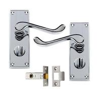 Premium Victorian Scroll Polished Chrome Door Handle Privacy Pack 115mm +64mm Latch
