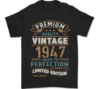 Premium Vintage 78th Birthday 1947 Mens T-Shirt 100% Cotton Black XL