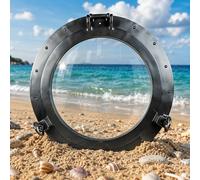 Premium Vintage Antique Rustic Polished Aluminium Black Round Porthole Window With Transparent Window Glass | Ship Nautical Decorative Decor | Functional Opening Portlight (12 Inches)