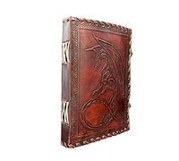 Premium Vintage Handmade Leather Journal Embossed Moon Dragon. Writing Notebook Memory Book of Shadows Travel Diary Gift Idea Man Woman 8x6in Brown