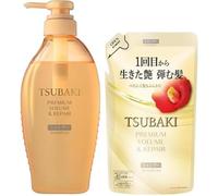 Premium Volume Repair Shampoo for Tsubaki 450ml & Refill Pack 300ml Set - Moisturizing & Repairing - Cherry Blossom - Hair Care Set