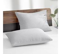 Premium Waffle Weave Standard Pillow Cases Set of 2 Silver 100% Organic Cotton Silver Waffle Weave Pillowcases with Envelope Closure, Ultra Soft, Cozy & Decorative Pillow Cover, 20 x 26 inch