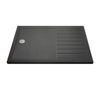 Balterley 1600 x 800 Rectangular Shower Tray with Raised Anti-Slip Lines, Slimline Shower Trays, Durable Stone Resin Base Trays for Bathroom Enclosure, Central Waste Tray for Showers (Slate Grey)