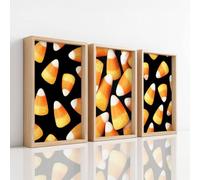 Premium Wall Art Print - Classic Yellow Halloween Artwork on Canvas, Candy Corn Pattern Sweet, The Home Decor Painting For Living Room/Bedroom/Bathroom/Kitchen/Hallway/Office, Set of 3