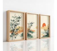 Premium Wall Art Print - Light Beige Traditional Artwork on Canvas, Plants Nature Zen, The Home Decor Painting For Living Room/Bedroom/Bathroom/Kitchen/Hallway/Office, Set of 3