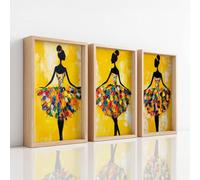 Premium Wall Art Print - Sunflower Yellow Abstract Artwork on Canvas, Ballet Dancers Colorful, The Home Decor Painting For Living Room/Bedroom/Bathroom/Kitchen/Hallway/Office, Set of 3