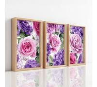 Premium Wall Art Print - Violet Purple Floral Artwork on Canvas, Plants Romantic Spring, The Home Decor Painting For Living Room/Bedroom/Bathroom/Kitchen/Hallway/Office, Set of 3