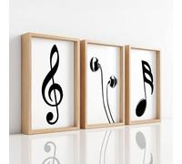 Premium Wall Art Print - White Minimalist Artwork on Canvas, Music Note Headphones, The Home Decor Painting For Living Room/Bedroom/Bathroom/Kitchen/Hallway/Office, Set of 3