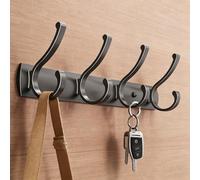 Premium Wall Mounted Coat Rack, Heavy Duty Rustproof Hooks Organizer, No Drill Adhesive Mount for Bathroom Kitchen Hallway, 35/45/55/65cm(2pcs-Gray,4 Hook)