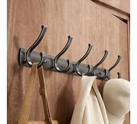Premium Wall Mounted Coat Rack, Heavy Duty Rustproof Hooks Organizer, No Drill Adhesive Mount for Bathroom Kitchen Hallway, 35/45/55/65cm(2pcs-Gray,5 Hook)