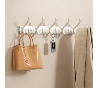 Premium Wall Mounted Coat Rack, Heavy Duty Rustproof Hooks Organizer, No Drill Adhesive Mount for Bathroom Kitchen Hallway, 35/45/55/65cm(2pcs-White,5 Hook)