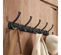 Premium Wall Mounted Coat Rack, Heavy Duty Rustproof Hooks Organizer, No Drill Adhesive Mount for Bathroom Kitchen Hallway, 35/45/55/65cm(2pcs-Black,5 Hook)