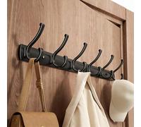 Premium Wall Mounted Coat Rack, Heavy Duty Rustproof Hooks Organizer, No Drill Adhesive Mount for Bathroom Kitchen Hallway, 35/45/55/65cm(2pcs-Black,6 Hook)