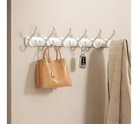 Premium Wall Mounted Coat Rack, Heavy Duty Rustproof Hooks Organizer, No Drill Adhesive Mount for Bathroom Kitchen Hallway, 35/45/55/65cm(2pcs-White,6 Hook)