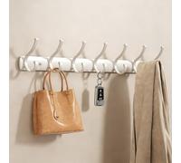 Premium Wall Mounted Coat Rack, Heavy Duty Rustproof Hooks Organizer, No Drill Adhesive Mount for Bathroom Kitchen Hallway, 35/45/55/65cm(2pcs-White,7 Hook)