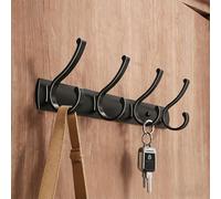 Premium Wall Mounted Coat Rack, Heavy Duty Rustproof Hooks Organizer, No Drill Adhesive Mount for Bathroom Kitchen Hallway, 35/45/55/65cm(2pcs-Black,4 Hook)