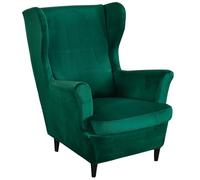 Premium Washable Velvet Wing Chair Slipcovers 2-Piece Stretch Armchair Covers for Large Wingback Chairs Soft Black Slipcover Easy to Remove & Clean