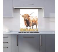 Watercolour Highland Cow Kitchen Splashback Warren Reed - Designer Brown 600mm x 750mm