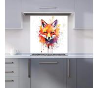 Premium Watercolour Splashart Fox Face Kitchen Splashback 6mm Toughened Glass Kitchen Splashback - Heat Resistant Splashback for Kitchens, Perfect for Cookers and Hobs, Polished Edges