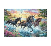 Premium Waterfall Running Black Horse Wildlife Wild Nature 1000 Piece Adult Jigsaw Puzzle Challenging Fun And Engaging Ideal Hobby for Home Or Leisure 1000 PCS（75x50cm）