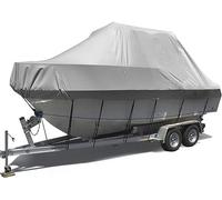 Premium Waterproof Marine Canvas Boat Cover - Weatherproof V-Hull Protection Fits 17-19FT Boats Grey 1-Piece Design Heavy Duty Outdoor Cover