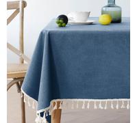 Premium Waterproof Oil-Resistant Cotton Linen Tablecloth with Tassels - Washable Solid Color Dining Cover for Kitchen Outdoor Garden & Coffee Tables