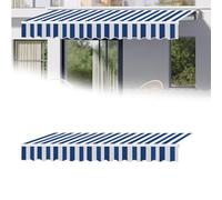 Premium Waterproof Outdoor Patio Awning Canopy 16x11.5ft Fabric Top Cover with Front Valance Dark Blue Stripes for Home & Commercial Use Sunshade & Rain Protection