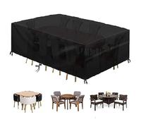 Premium Waterproof Patio Furniture Cover 600D Oxford Polyester 360x180x75cm Tear Resistant Windproof UV Protection Outdoor Table Cover with Buckles & Drawstring.